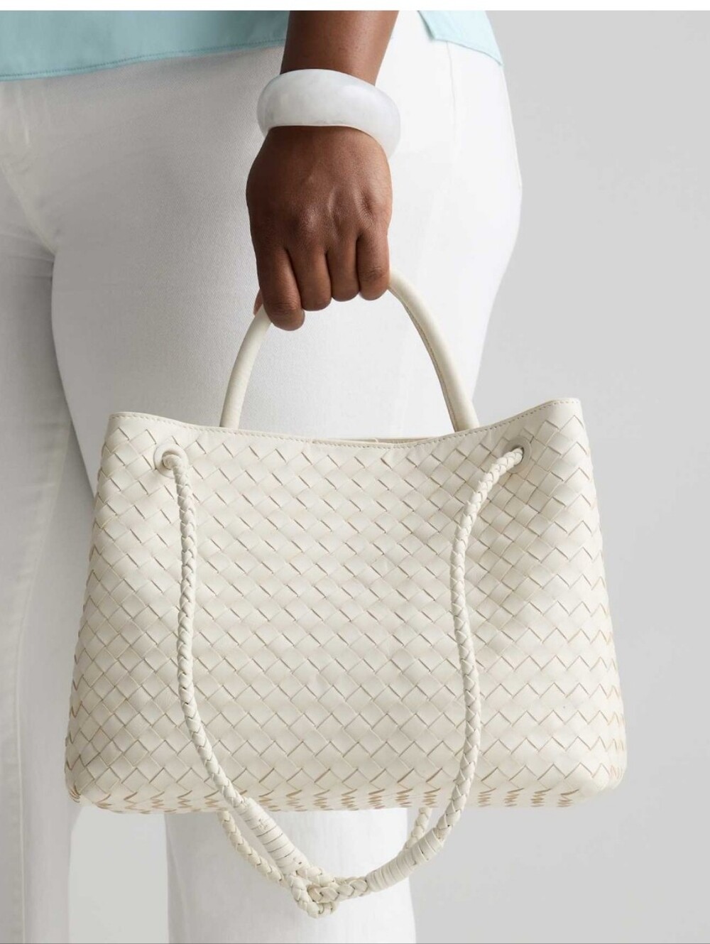 Quince Romy Woven Leather Crossbody Bag in Ivory